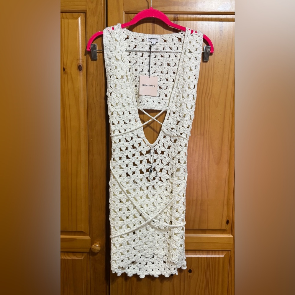 superdown Cream Crochet Mini Dress